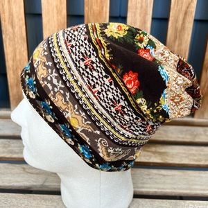 Boho Multicolored Flower Print Slouchy Beanie